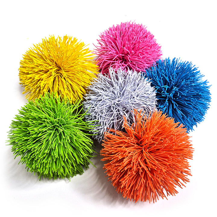 Eduk8 worldwide brightly coloured soft fuzzee pom pom koosh balls New colour ways: Green, Blue, Yellow, Pink, Orange and Grey - pack of 6