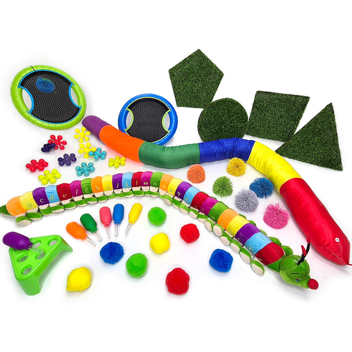 Eduk8 Sensory Tactile Kit featuring a variety of textured balls, tangles, and tactile play resources for sensory development