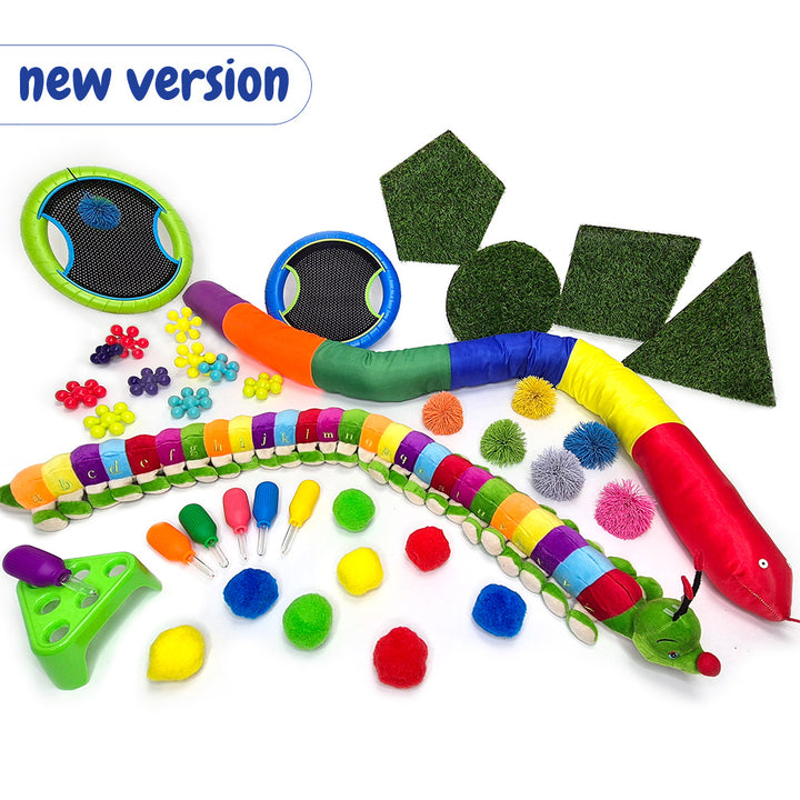 Eduk8 Sensory Tactile Kit featuring a variety of textured balls, tangles, and tactile play resources for sensory development