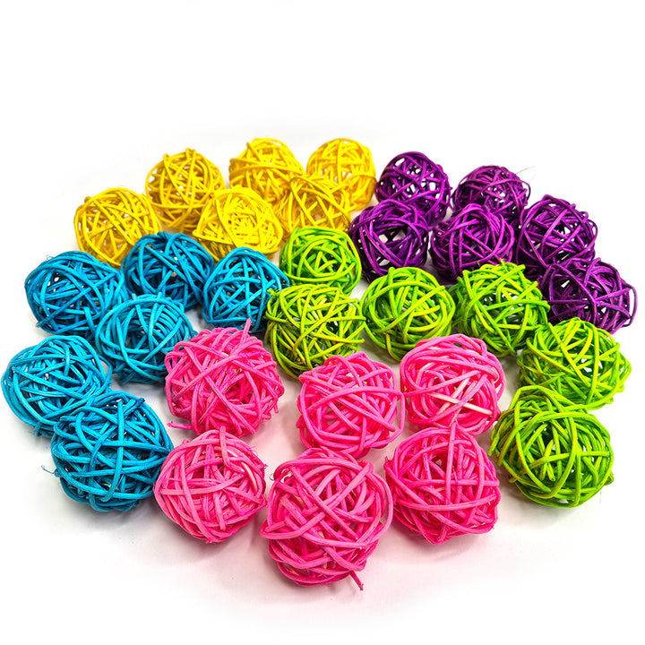 Eduk8 Multi Coloured Rattan Sensory Balls in yellow, purple, green, blue, and pink – a tactile early years resource for sensory play and fine motor skill development.