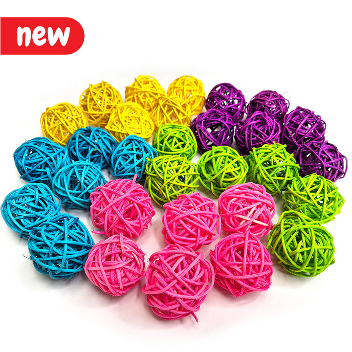 Eduk8 Multi Coloured Rattan Sensory Balls in yellow, purple, green, blue, and pink – a tactile early years resource for sensory play and fine motor skill development.