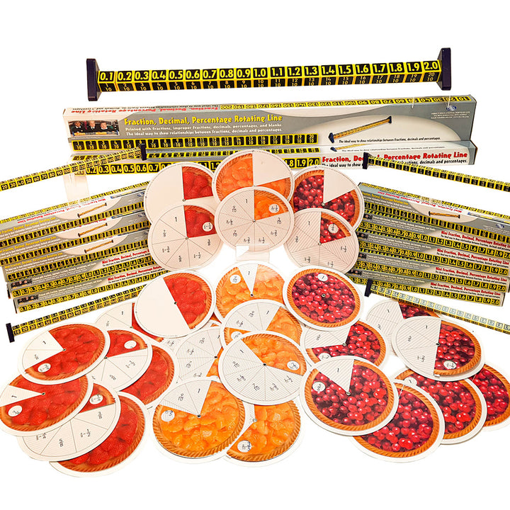 Use this comprehensive pack to enable children to develop a good understanding of fractions. Suitable for KS1 and KS2, the pack also introduces percentages and decimals, which will help pupils to compare, order and see the relationship between fractions, percentages and decimals. Teachers can also use the larger versions of the Rotating Lines for demonstration.