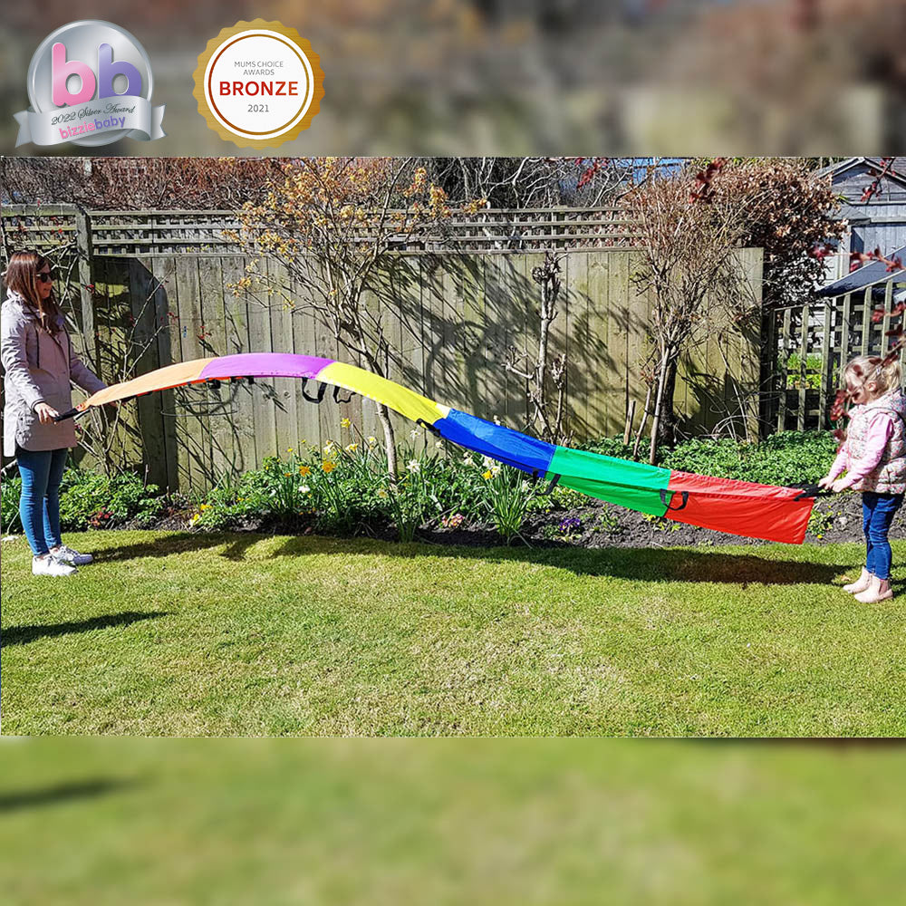 A mega school parachute kit, perfect for many outdoor activities.  Includes: x6 Resistance Parachute x1 Rainbow Wave x1 Junior Rainbow Wave x1 Sunflower Parachute x1 Junior Sunflower Parachute  Suitable for ages: 3+  Colours and contents may vary.