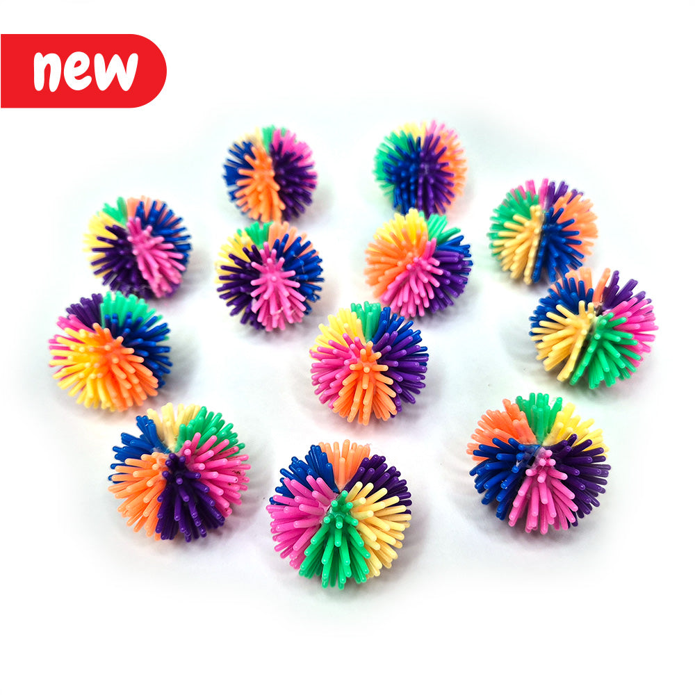 Eduk8 Rainbow Spiky Sensory Balls – colourful tactile sensory balls with soft spikes for fine motor skill development and calming sensory play.
