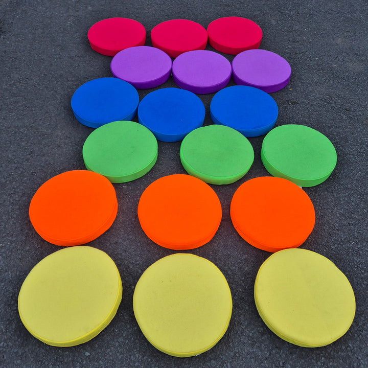 red orange yellow green purple red step and sound trumpet cushions for early years and sen