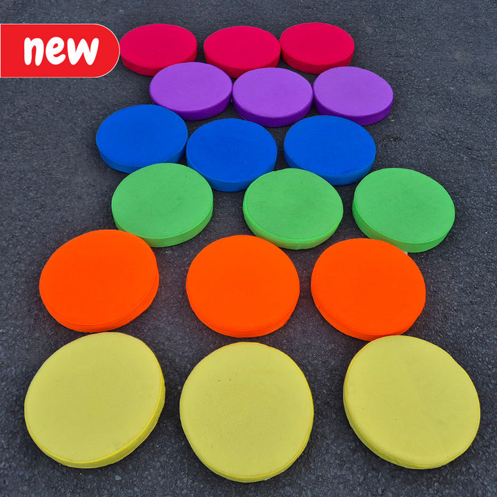 red orange yellow green purple red step and sound trumpet cushions for early years and sen