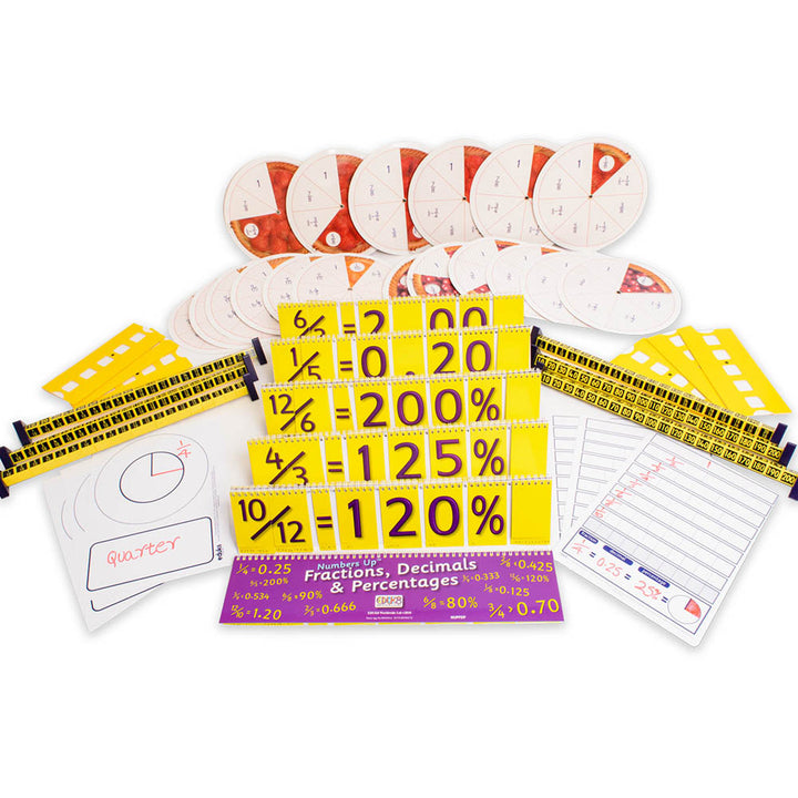 pack value kit, fractios, pies, dry erase, wipeable, meboards, yellow, fractions, decimals, percentages, maths, numeracy, number work, comparison, tabbed, flip book, educational products, educational resources, educational supplies, teaching resources, teaching supplies, educate, fun. classroom resources, home school learning, school supplies, school resources, family activity, home school